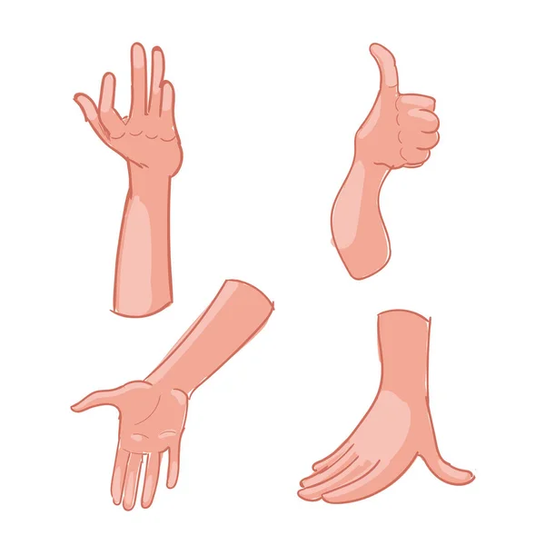Set di gesti della mano su sfondo bianco. Illustrazione vettoriale — Vettoriale Stock