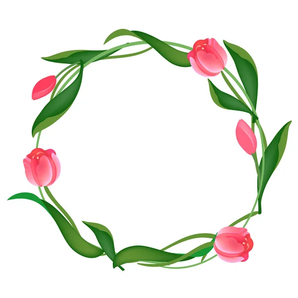 Postal con un marco redondo de tulipanes. Ilustración vectorial — Archivo Imágenes Vectoriales