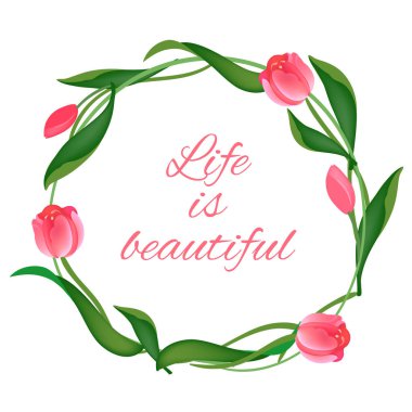 Kartpostal Lale yuvarlak bir çerçeve ile. Vektör çizim