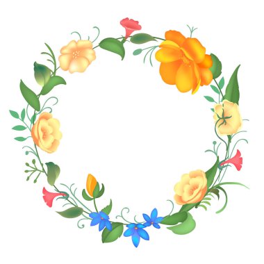 Kartpostal çiçeklerin yuvarlak bir çerçeve ile. Vektör çizim