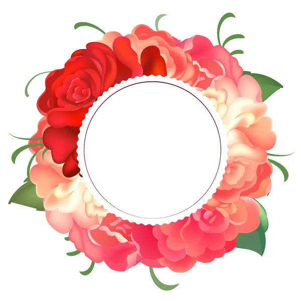 Vykort med en rund ram av rosor. Vektorillustration — Stock vektor