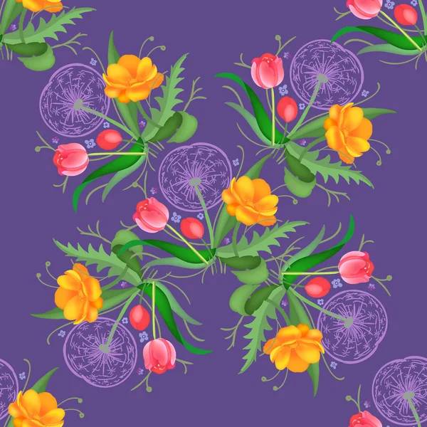 Patrón de flores sin costuras. Ilustración vectorial — Vector de stock