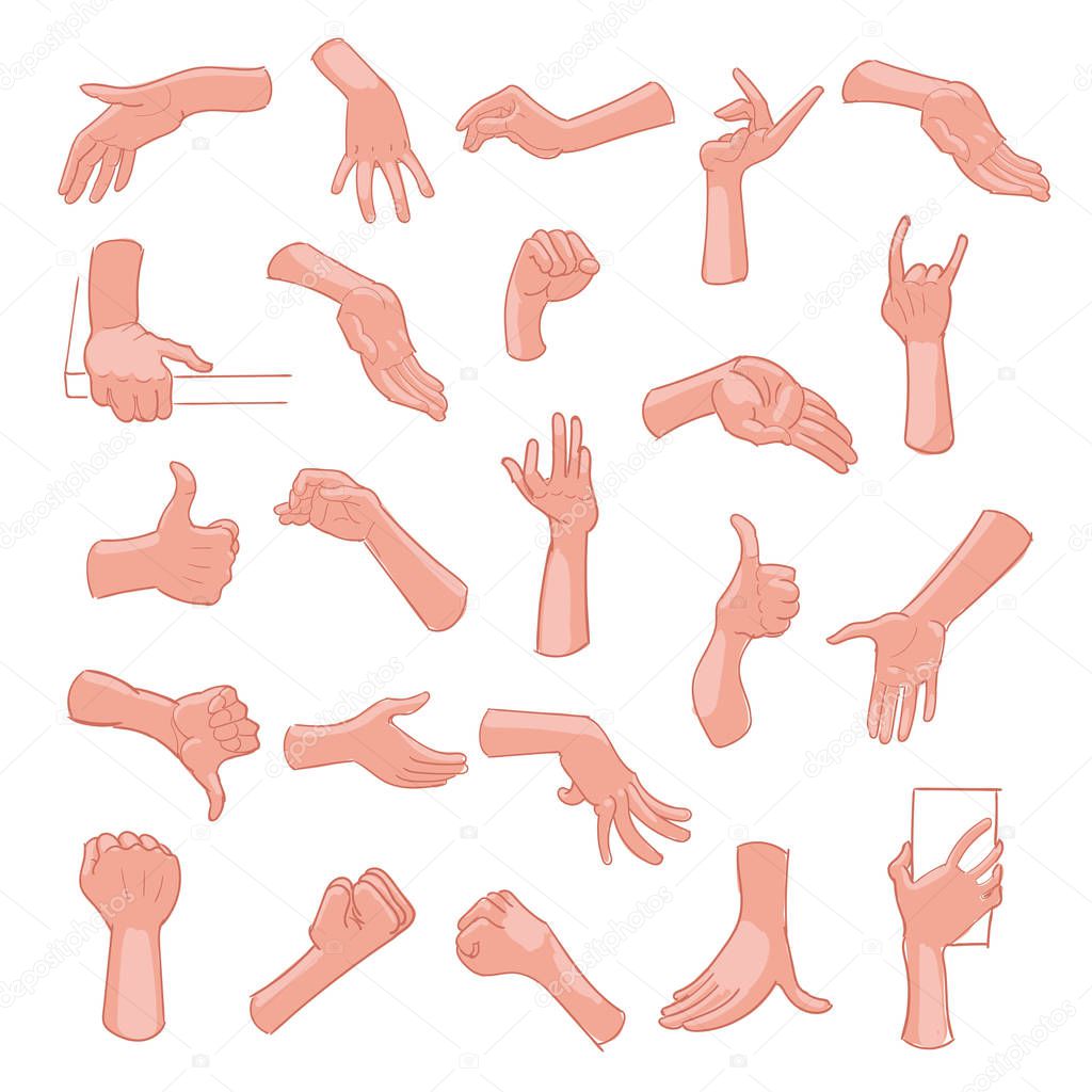 Hand gestures and sign language icon set. Vector illustration
