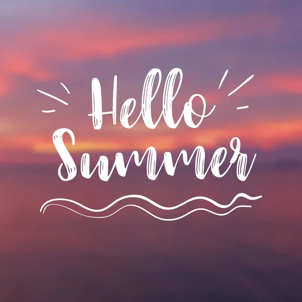 Hola Tarjeta de verano con Sunset Background. Ilustración vectorial — Vector de stock