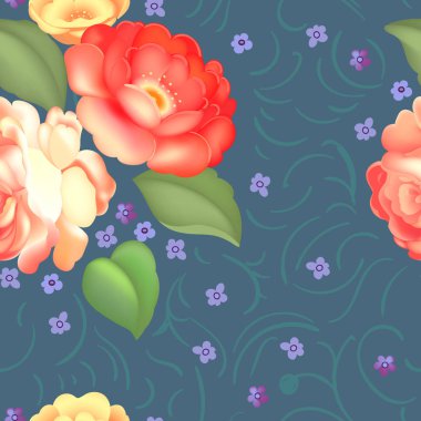 Dikişsiz gül desen. Vektör çizim