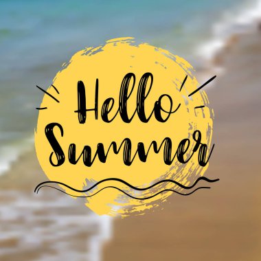 Deniz arka plan Merhaba yaz yazı ile. Vektör çizim