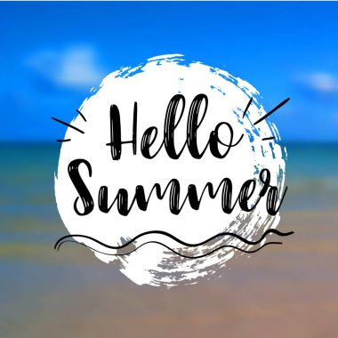 Deniz arka plan Merhaba yaz yazı ile. Vektör çizim