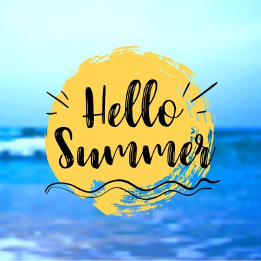 Deniz arka plan Merhaba yaz yazı ile. Vektör çizim