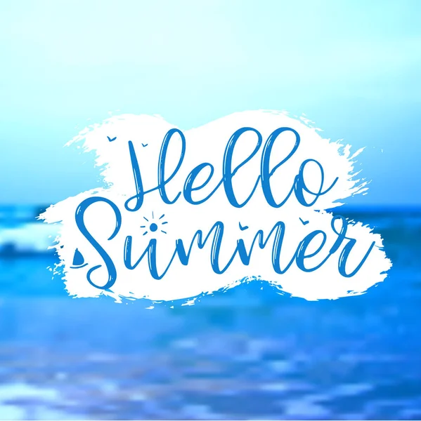 De achtergrond van de zee met belettering Hello zomer. Vectorillustratie — Stockvector
