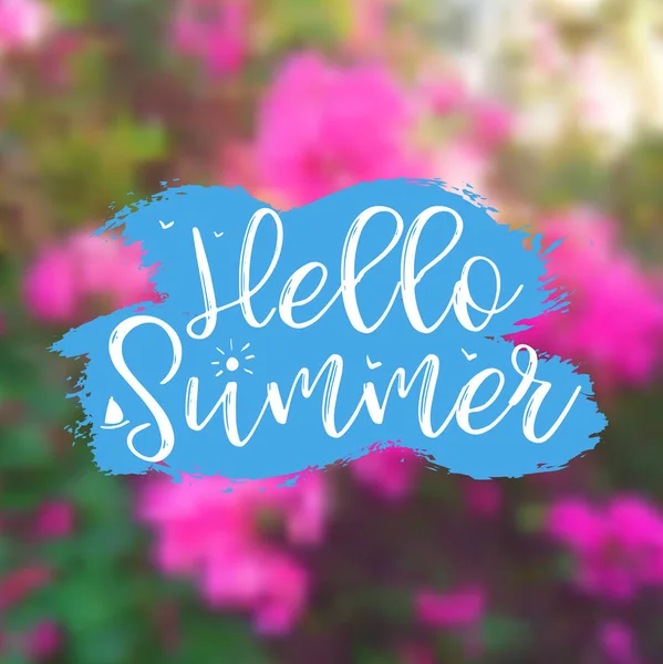 Blommig bakgrund med bokstäver Hej sommar. Vektorillustration — Stock vektor