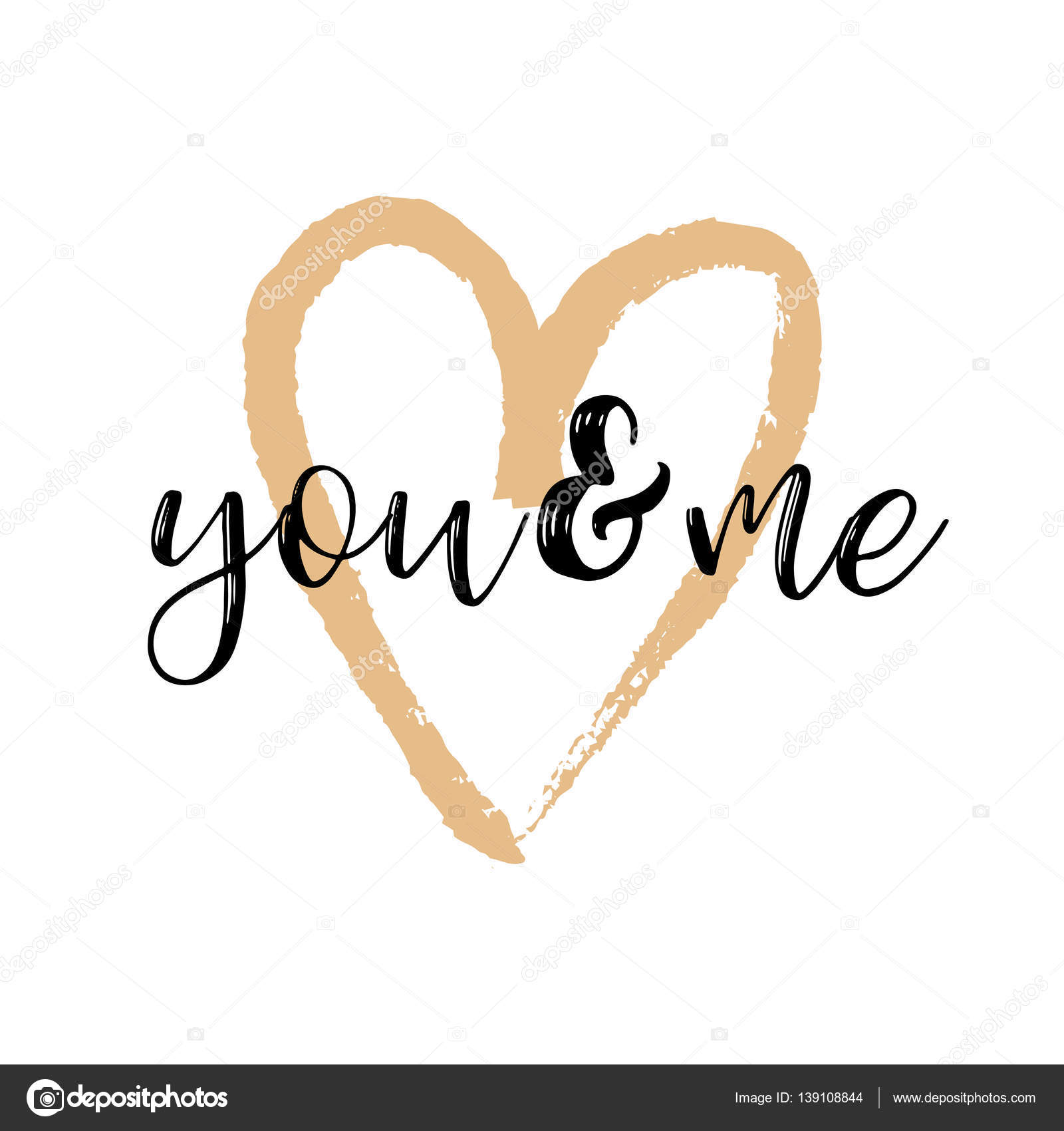 Pennello da disegno calligraphia cartolina cuore con testo scritto a mano io e te per San Valentino matrimonio incontri e altri eventi romantici