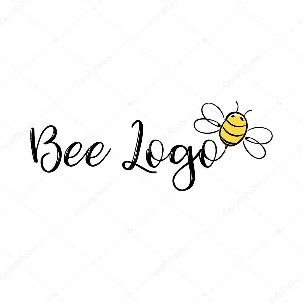 Handdrawn Bee icon with text. Vector illustration.