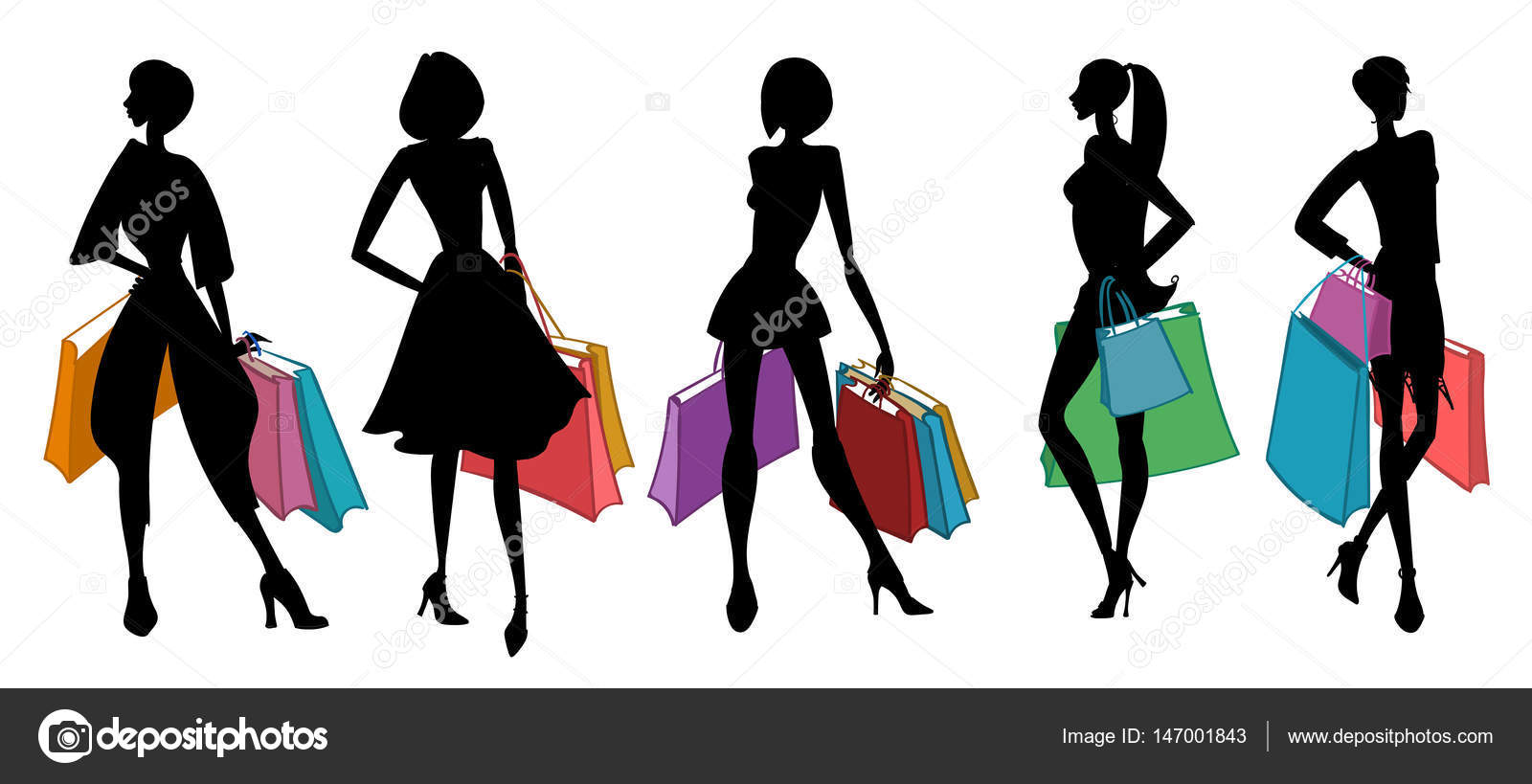 Image vectorielle Silhouettes de femmes avec des sacs à provisions