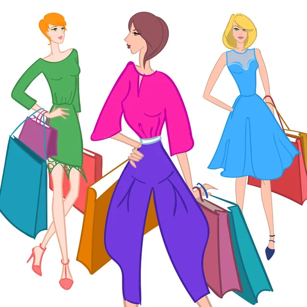 Fasionable girl with shopping bags. Vector illustration. — Stock Vector