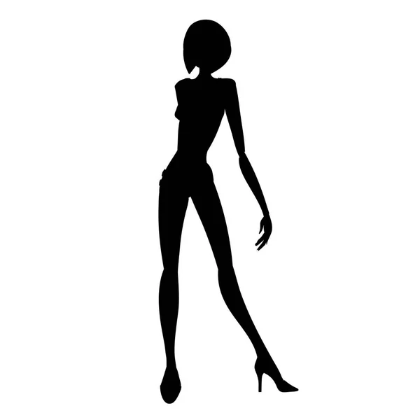 Silhouette of young beautiful girl posing with hand on hip. Vector illustration — Stock Vector