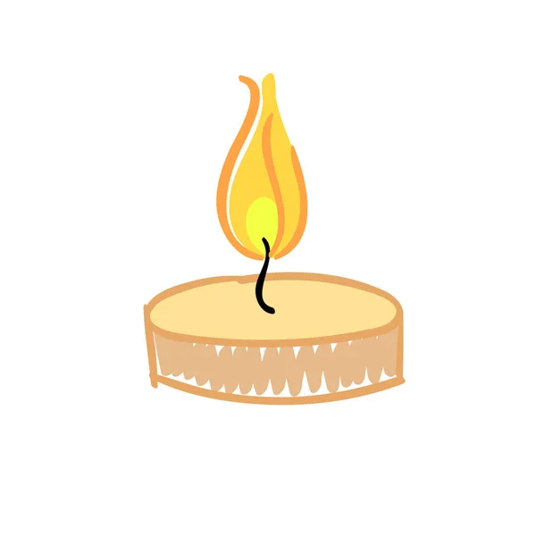 Brennende handgezeichnete Kerze isoliert auf weißem Hintergrund. Vektorillustration — Stockvektor