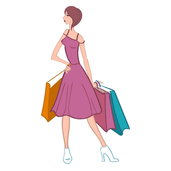 Menina de moda com sacos de compras. Ilustração vetorial . —  Vetores de Stock