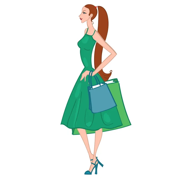Fasionable dívka s nákupní tašky. Vektorové ilustrace. — Stockový vektor