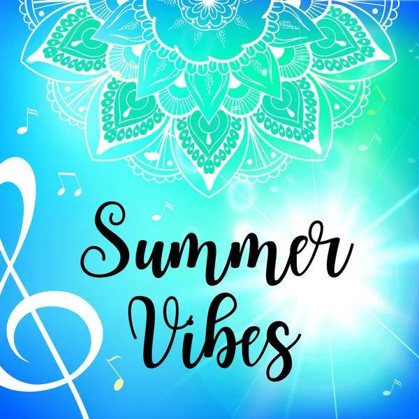 Summer vibes card with mandala. Vector illustration — Stock Vector