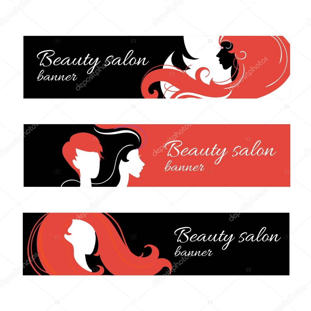 Banners with stylish woman silhouette. Vector illustration