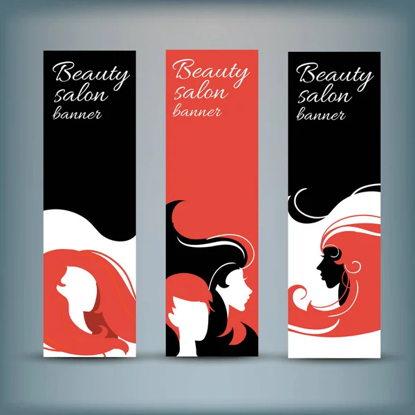 Banner set with stylish woman silhouette. Vector illustration — Stock Vector