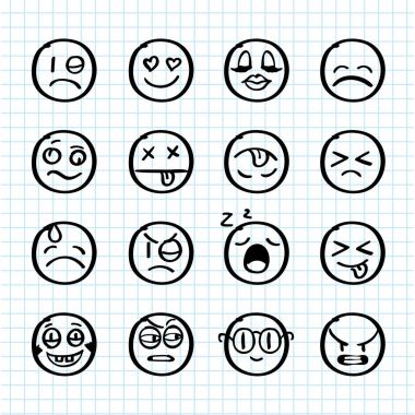 Elle çizilmiş gülümsüyor gerçekçi kağıt üzerinde kümesi