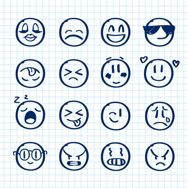 Set of hand drawn smiles on realistic paper — Stock Vector
