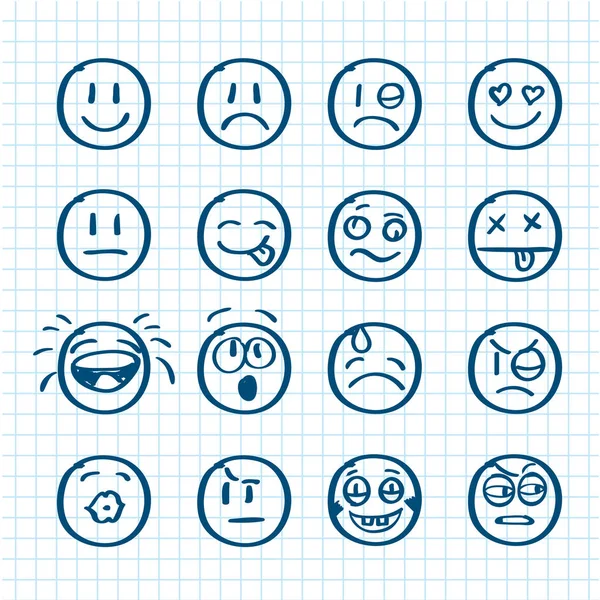 Set di sorrisi disegnati a mano su carta realistica — Vettoriale Stock