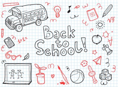 Doodle okul öğelere kümesi. Vektör çizim