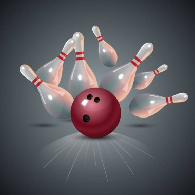 Gerçekçi bowling grev kavramı koyu gri arka plan üzerinde.