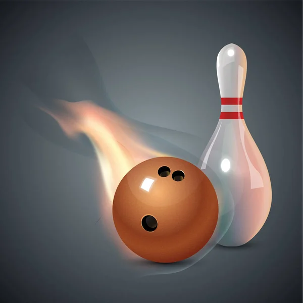 Icône de bowling réaliste sur fond gris foncé. Frappe de bowling avec balle — Image vectorielle