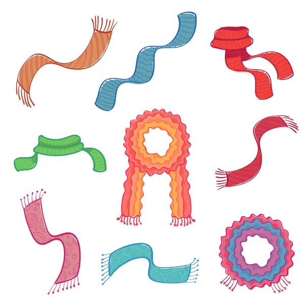 Красочный набор трикотажных шарфов с геометрическими узорами — стоковый вектор