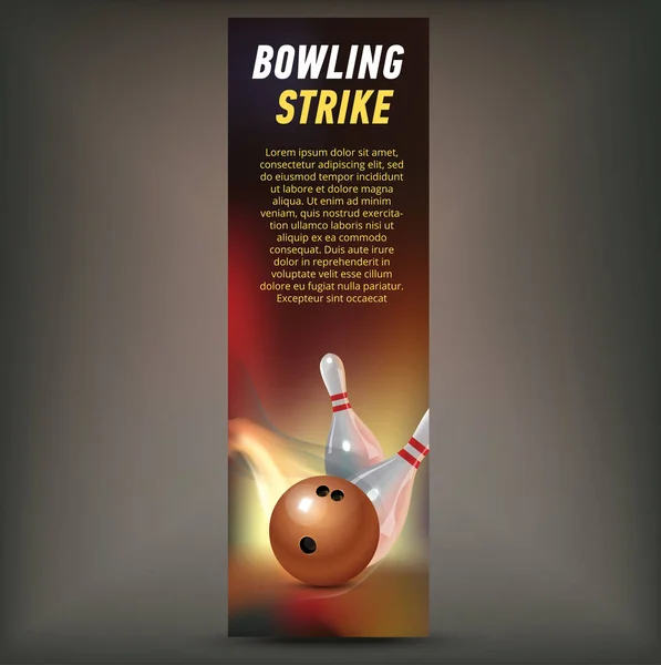 Bowling vertikale Banner mit Kegelclub und Ligen Symbole realistisch isoliert — Stockvektor