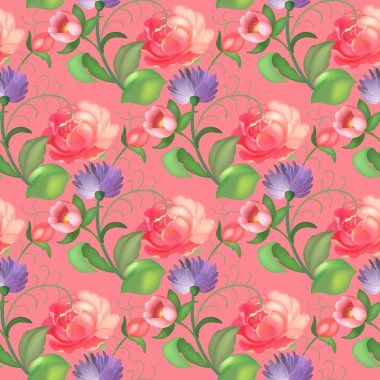 Dikişsiz gül desen. Vektör çizim