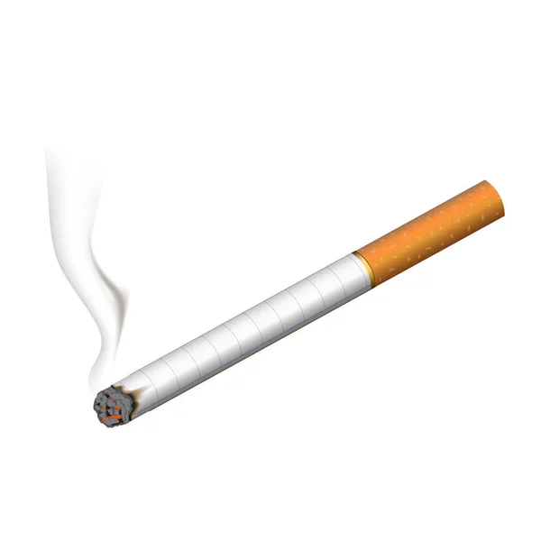 Cigarette réaliste brûlante. Illustration sur fond blanc — Image vectorielle