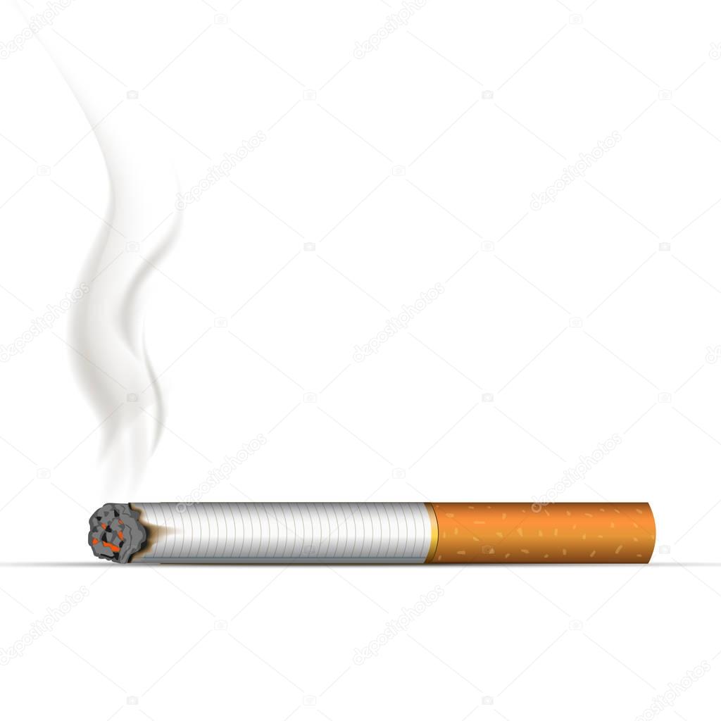 Realistic burning cigarette. Illustration on white background