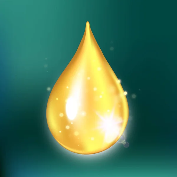 Gota de colágeno brillante, gota de aceite con efectos aislados sobre fondo verde . — Vector de stock