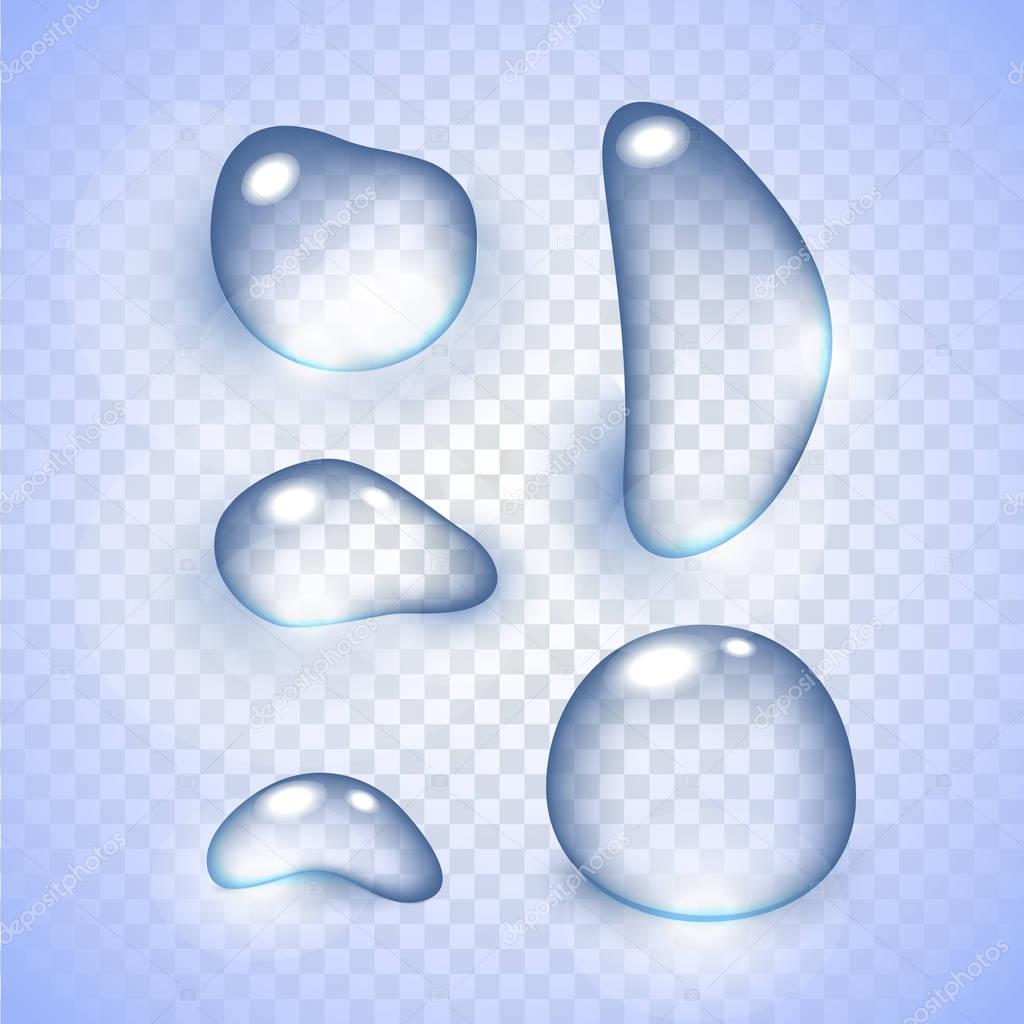 Realistic vector water drops transparent background.