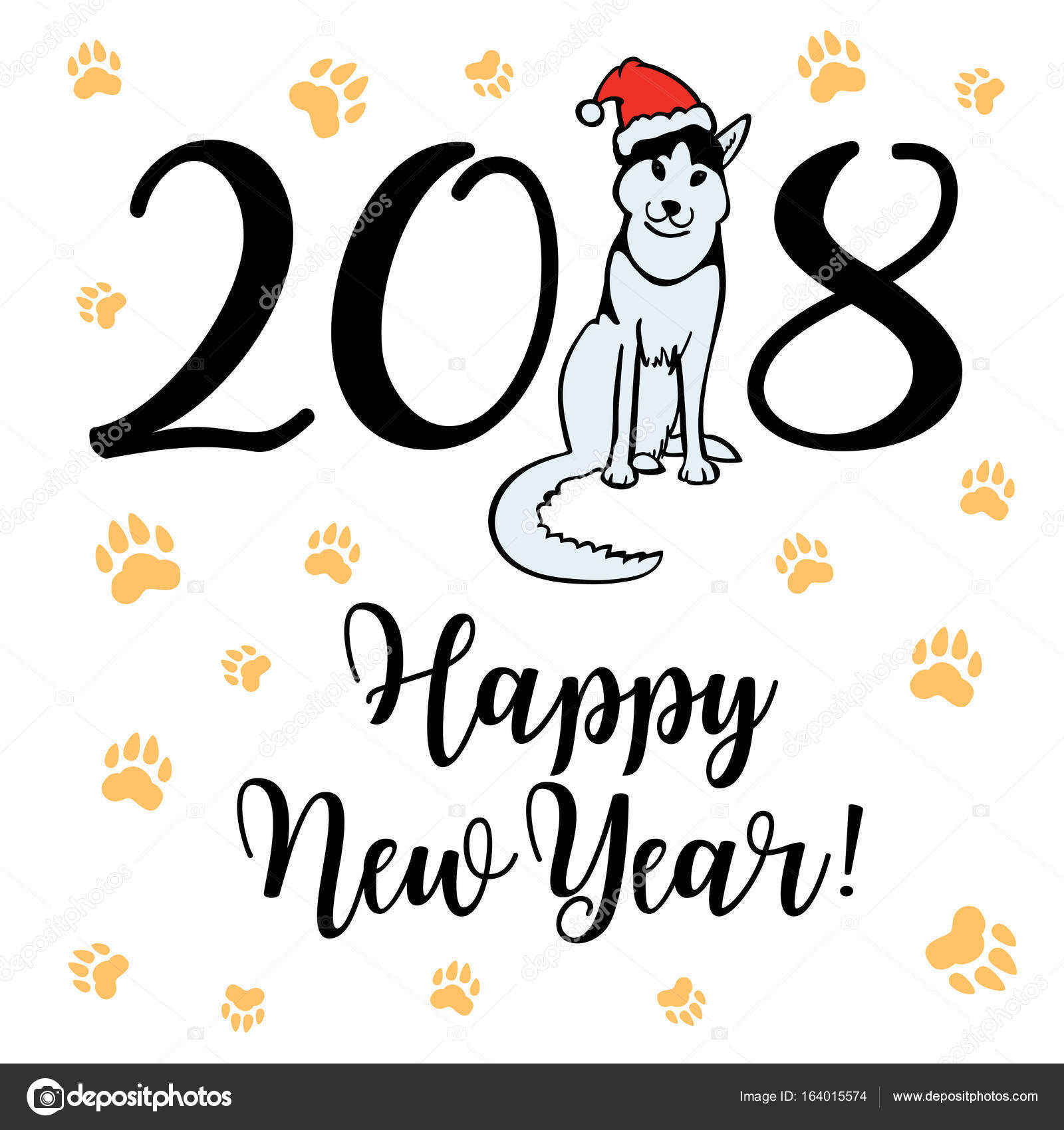 Felice piccolo cane nella seduta del cappello di Babbo Natale e sorriso Cane ¨ simbolo