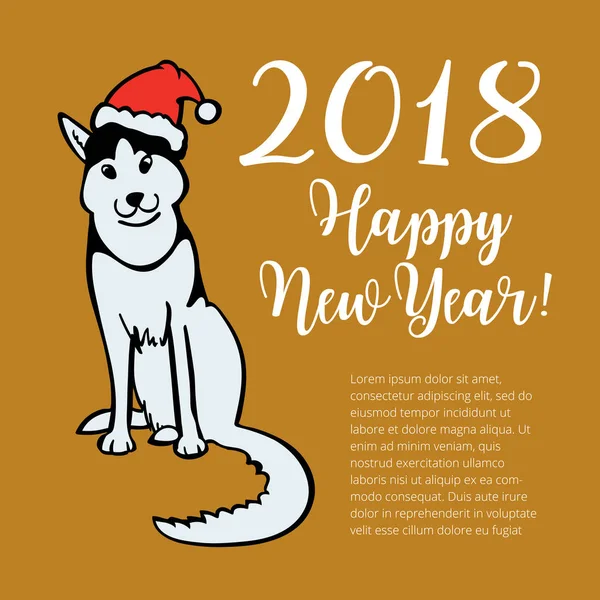 Santa Claus şapka oturma ve gülümseme mutlu küçük köpek. Köpek Çin takvimine 2018 yıl sembolüdür.