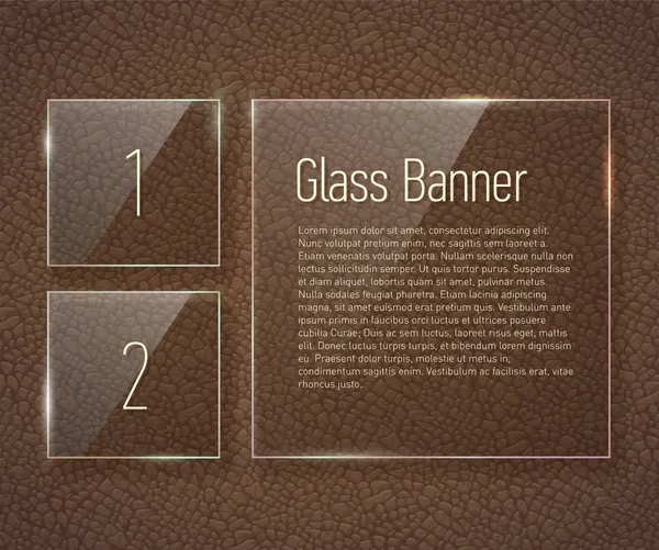 半透明のビクトリア調パターンと革の背景にガラスのバナー. — ストックベクタ