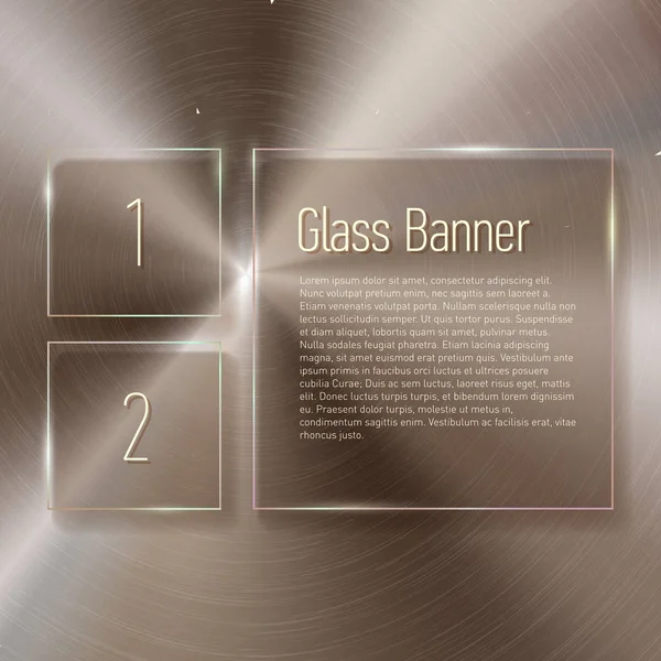 Glass banner set on steel circular metallic background. — Stock Vector