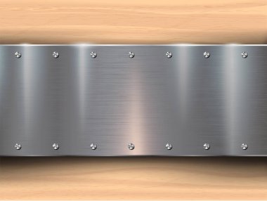Ahşap arka plan üzerinde metal plakalar.