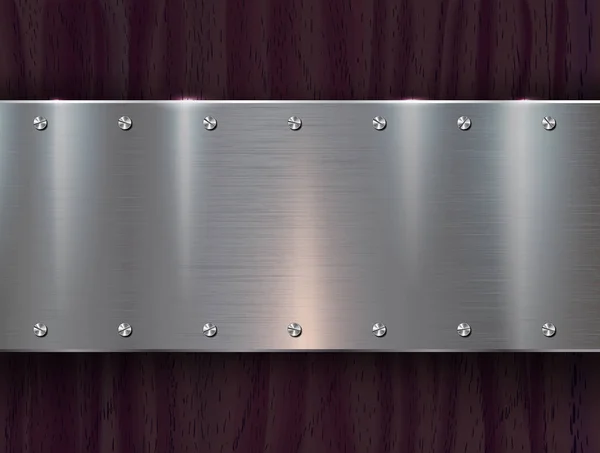 Placas de metal sobre fondo de madera . — Vector de stock