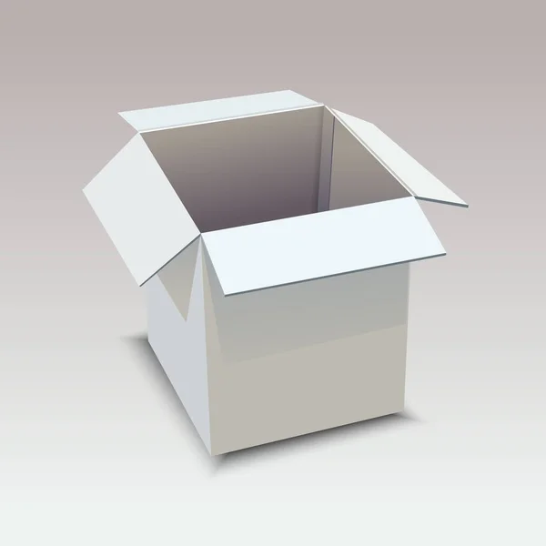 Caja blanca realista sobre fondo gris — Vector de stock
