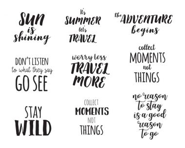 Yaşam tarzı ilham tırnak yazı seyahat. Motivasyonel tipografi. Hat grafik tasarım öğesi.