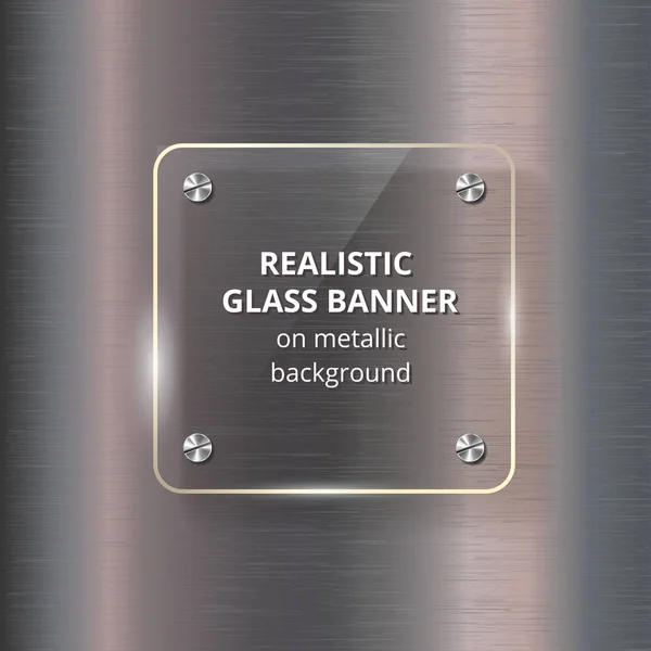 Banner de vidrio sobre fondo metálico de acero . — Vector de stock