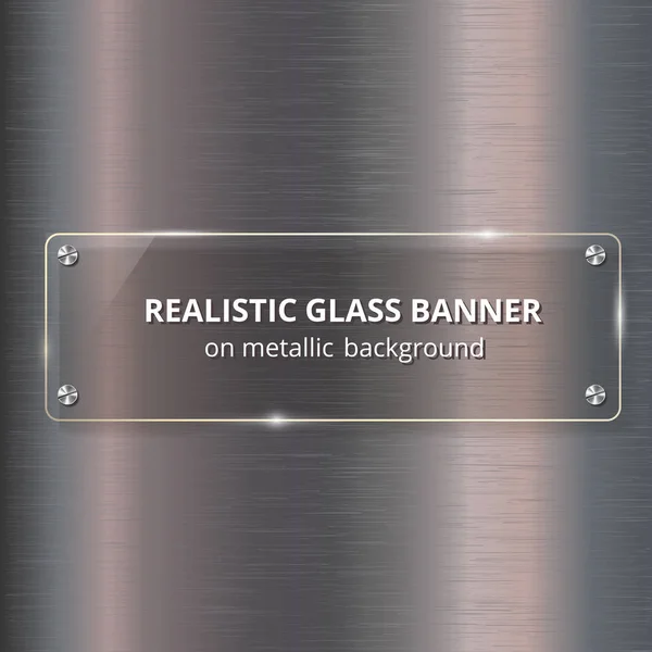 Banner de vidrio sobre fondo metálico de acero . — Vector de stock