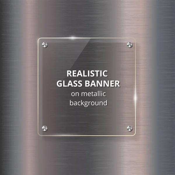 Bannière en verre sur fond métallique en acier . — Image vectorielle