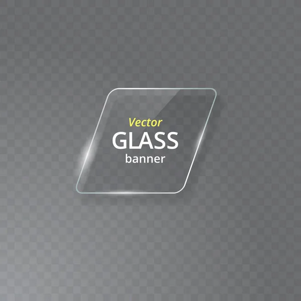 Placa de vidrio transparente Mock Up. Ver a través de banner. Banner de plástico con reflexión y sombra . — Archivo Imágenes Vectoriales